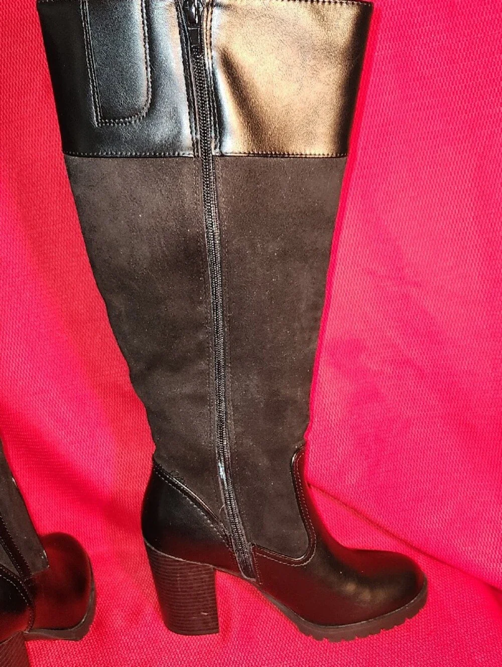 Classic Black Right At the-Knee Leather & Suede Boots